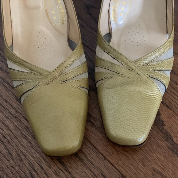 Linea Verde Sz 38 Italian Marigold Leather Snake Square Toe Heel Mesh Cut Outs - Picture 4 of 12
